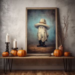 Cowboy Cute Ghost Print Poster, Halloween Cowboy Poster, Art Poster Print, Dark Academia, Cowboy Decor, Halloween Decor, Cute Ghost Poster, Cowboy Poster