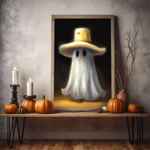 Cowboy Cute Ghost Print Poster, Halloween Poster, Art Poster Print, Dark Academia, Gothic Retro, Halloween Decor, Cute Ghost Poster