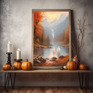 Mischievous Ghosts On The Lake Poster, Art Poster Print, Haunting Ghost, Halloween Decor, Dark Academia Room Decor, Wall Decor