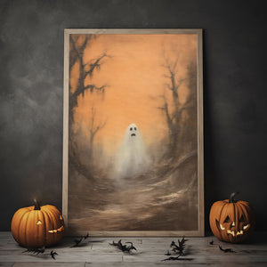 Ghost In The Fall Forest Print Poster, Ghosts Art Print, Halloween Art Print, Halloween Decor, Spooky Vintage Halloween, Print Wall Art, Halloween Gift