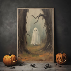 Ghost In The Fall Forest Poster, Ghosts Art Print, Halloween Art Print, Halloween Decor, Spooky Vintage Halloween, Print Wall Art, Halloween Gift