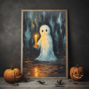 Ghost Holding A Candle Print Poster, Ghosts Art Print, Halloween Art Print, Halloween Decor, Spooky Vintage Halloween, Print Wall Art, Halloween Gift