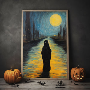 Black Ghost Walk On Street Print Poster, Ghosts Art Print, Halloween Art Print, Halloween Decor, Spooky Vintage Halloween, Print Wall Art, Halloween Gift