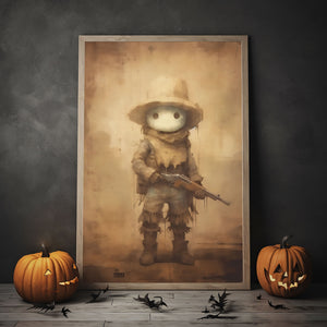 Cute Ghost Holding Gun Print Poster, Halloween Poster, Cowboy Poster Print, Dark Academia, Gothic Retro, Halloween Decor, Cute Ghost Poster,Vintage Photography