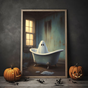 Ghost In The Bath Tub Print Poster, Bubble Bath Ghost, Vintage Poster, Art Poster Print, Dark Academia, Haunting Ghost, Halloween Decor