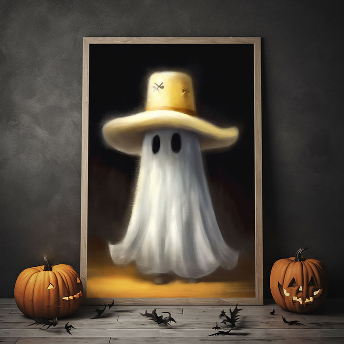 Cowboy Cute Ghost Print Poster, Halloween Poster, Art Poster Print, Dark Academia, Gothic Retro, Halloween Decor, Cute Ghost Poster