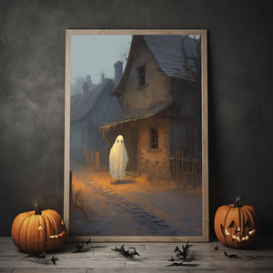 Ghost Walking On The Street Poster Print, Sad Ghost Poster, Halloween Ghost Art Print, Dark Academia, Halloween Decor,Print Wall Art