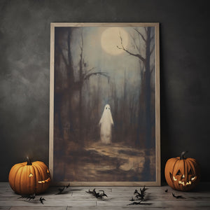 Ghost In The Gloomy Forest Print Poster, Ghosts Art Print, Halloween Art Print, Halloween Decor, Spooky Vintage Halloween, Print Wall Art