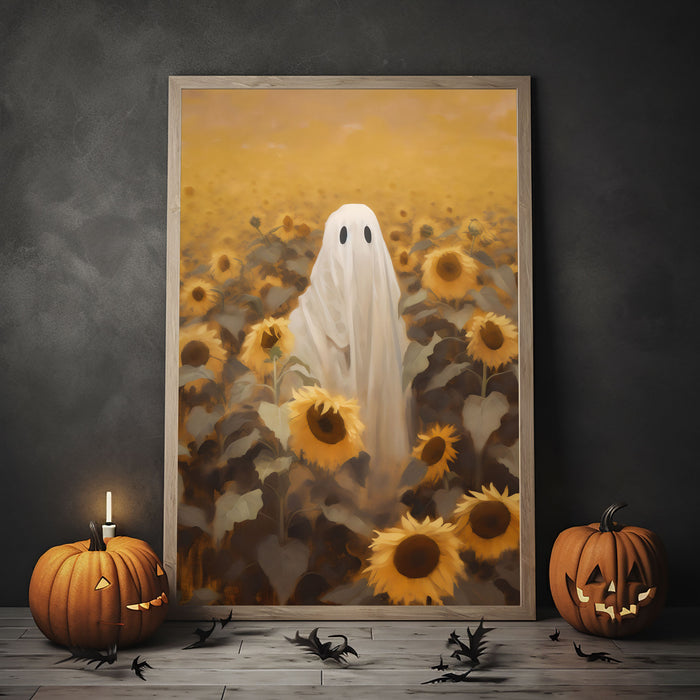 Ghost In The Sunflower Field Poster Print,Gothic Art Poster, Art Poster Print, Haunting Ghost, Halloween Decor,Field Art Poster