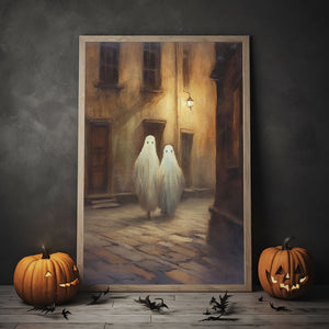 Couple Ghost Walking In The Alley Poster Print, Fall Decor, Vintage Poster, Art Poster Print,Halloween Decor, Gothic Victorian,Dark Academia