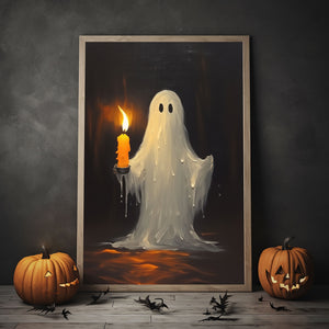 Ghost Holding A Candle Poster, Vintage Poster, Art Poster Print, Dark Academia, Haunting Ghost, Halloween Decor