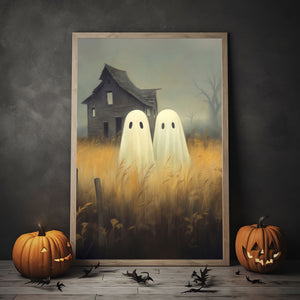 Couple Ghost In The Field Poster, Ghosts Art Print, Halloween Art Print, Halloween Decor, Spooky Vintage Halloween, Halloween Gift