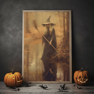 Witch In The Fall Forest Poster Print, Witch Decor, Vintage Poster, Art Poster Print,Halloween Decor, Gothic Victorian,Dark Academia,Oil Painting Art