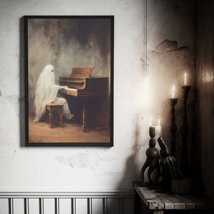 Ghost Playing The Piano Print Poster, Halloween Poster, Art Poster Print, Dark Academia, Gothic Retro, Halloween Decor, Cute Ghost Poster