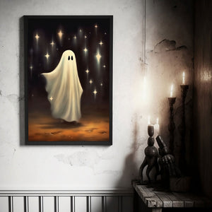 Ghost And Falling Stars Print Poster, Halloween Poster, Art Poster Print, Dark Academia, Gothic Retro, Halloween Decor, Cute Ghost Poster