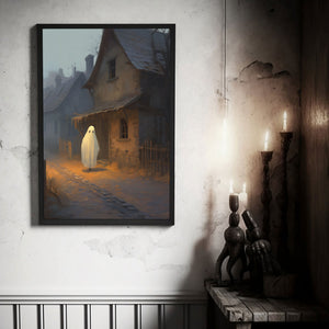 Ghost Walking On The Street Poster Print, Sad Ghost Poster, Halloween Ghost Art Print, Dark Academia, Halloween Decor,Print Wall Art