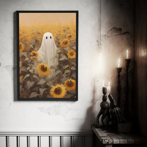 Ghost In The Sunflower Field Poster Print,Gothic Art Poster, Art Poster Print, Haunting Ghost, Halloween Decor,Fall Decor