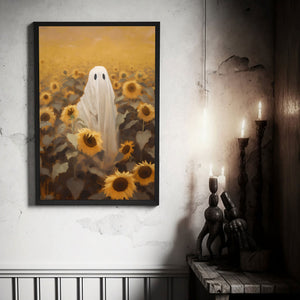 Ghost In The Sunflower Field Poster Print,Gothic Art Poster, Art Poster Print, Haunting Ghost, Halloween Decor,Field Art Poster