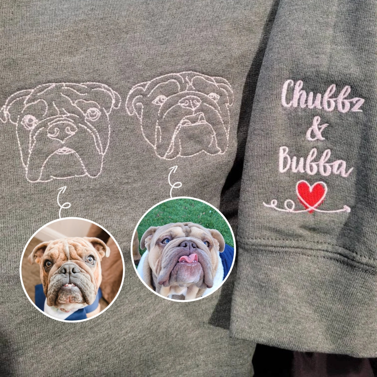Pug Sweatshirt or Hoodie, Custom Embroidered Gift with Picture Name