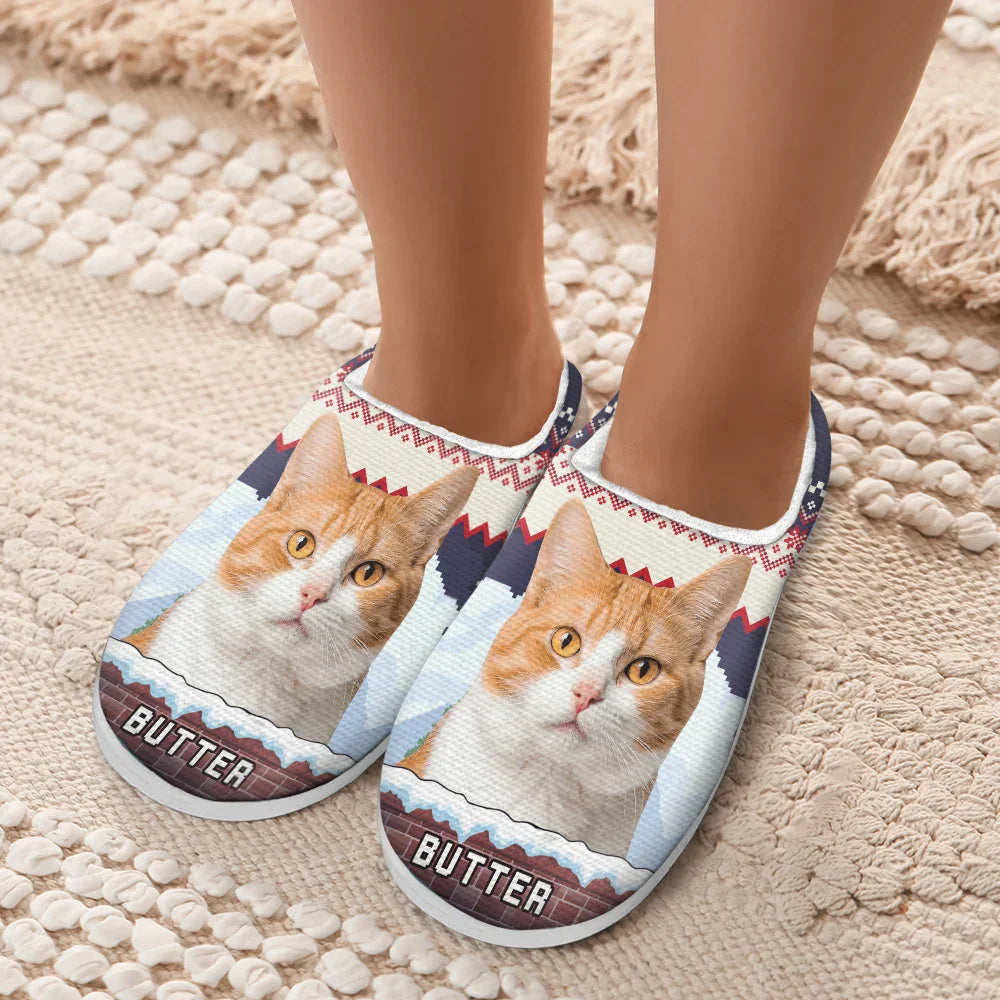 Custom Photo Face Christmas Theme - Personalized Fluffy Slippers