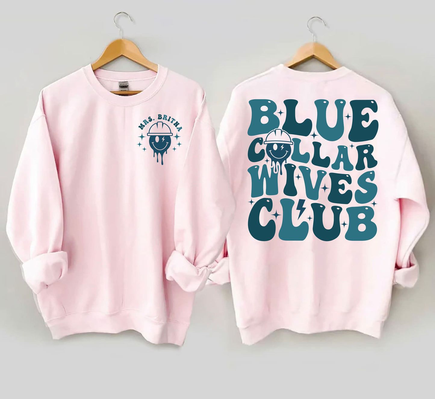 Retro Blue Collar Wives Club Sweatshirt, Personalized Spoiled Wife Shirt, Collar Wife Tee, Blue Collar Hoodie, Mother Day Funny Gift