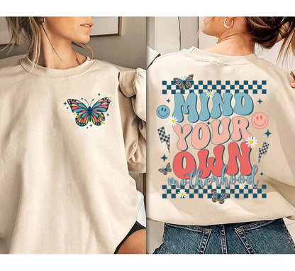 Retro Floral Boho Mind Your Own Motherhood Mama Sweatshirt ,Mind Your Own Motherhood ,Trendy Mama Shirt ,Retro Mama, Hippie Motherhood Shirt