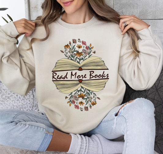 Retro Read More Books Shirt, Floral Book Shirt, Reading Shirt, Book Lover Shirt Gift, Book Nerd Shirt, Gifts for Librarian, Bookworm Shirt