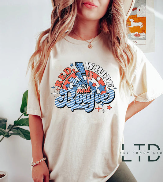 Red White and Boujee, Retro Groovy 4th of July Shirt, Patriotic Rainbow Shirt, Happy 4th of July Shirt, Independence Day, Memorial Day Shirt