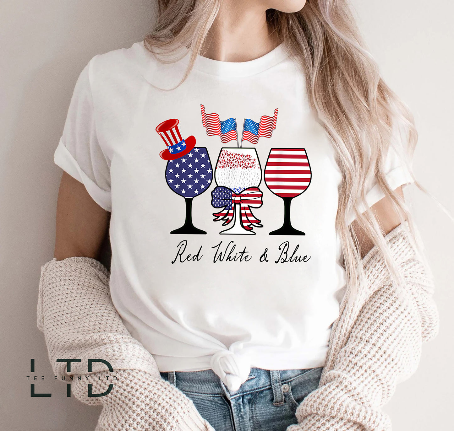 Red Wine And Blue T-shirt, 4th Of July Gift, Patriotic Shirt For Women And Men, USA Flag Shirt, Independence Day T-shirt, Red White And Blue