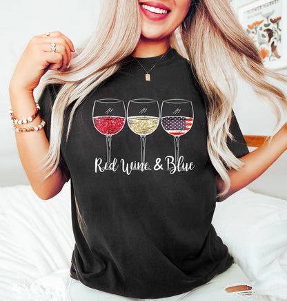Red Wine Blue Shirt, 4th Of July Shirt, Women Wine Shirt, Ladies Wine Tank Top, Red Wine Blue Tee, Red White Blue Shirt, Wine Lover Gift tee