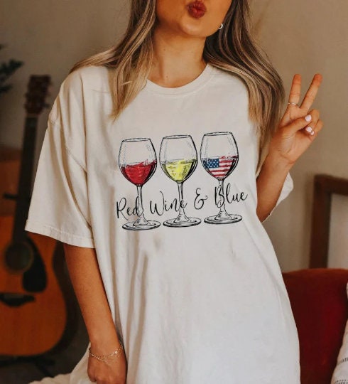 Red Wine & Blue 4th of July wine Red White Blue Wine Glasses T-Shirt
