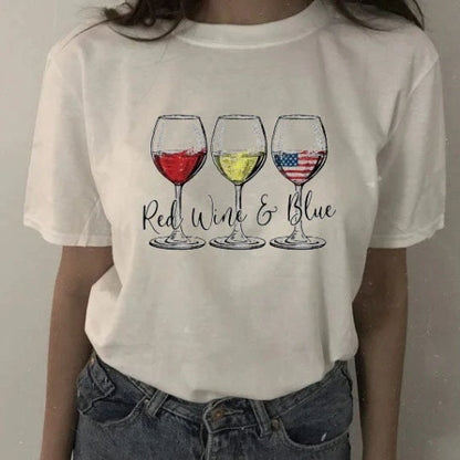 Red Wine & Blue 4th of July wine Red White Blue Wine Glasses T-Shirt
