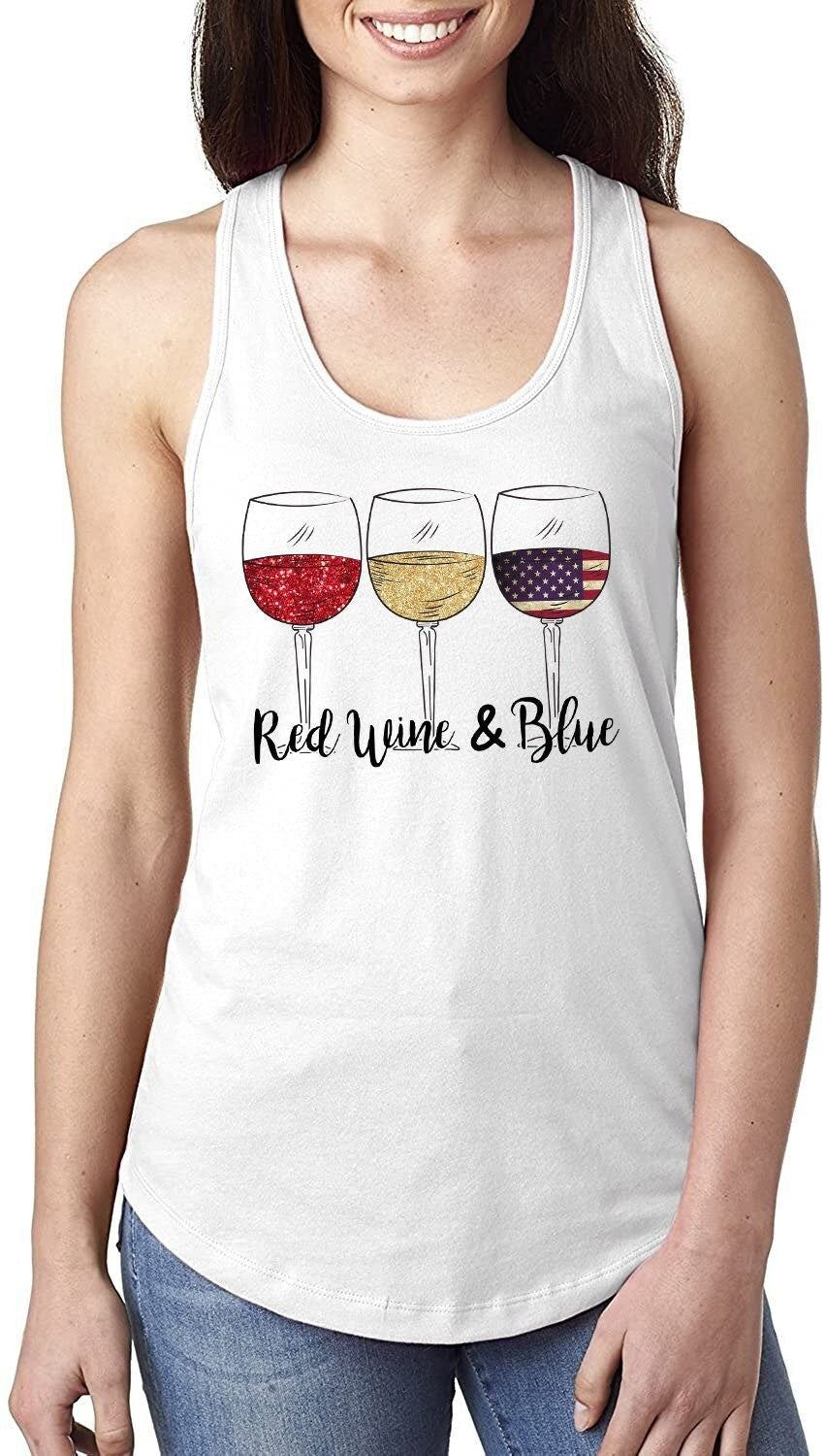 Red Wine & Blue 4th of July wine Red White Blue Wine Glasses Tank Top