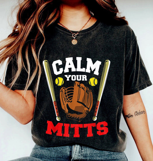Retro Baseball Tee, Calm Your Mitts Baseball T-shirt, Baseball Shirt, Baseball Mom Shirt, Baseball Mama, Baseball T-shirt