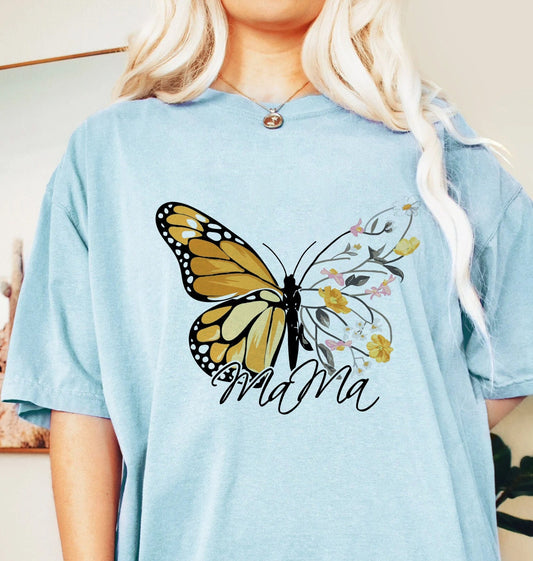 Retro Floral Butterfly Mama T-shirt, Mama Shirt For Mother's Day, Mama T-shirt, Shirt For Mom For Mother's Day, Butterfly Mama T-Shirt