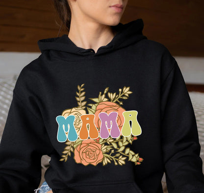 Retro Floral Mama Hoodie Tee, Mom Shirt For Mom For Mother's Day, Mama T-shirt, Shirt For Mom For Mother's Day, Mama T-Shirt
