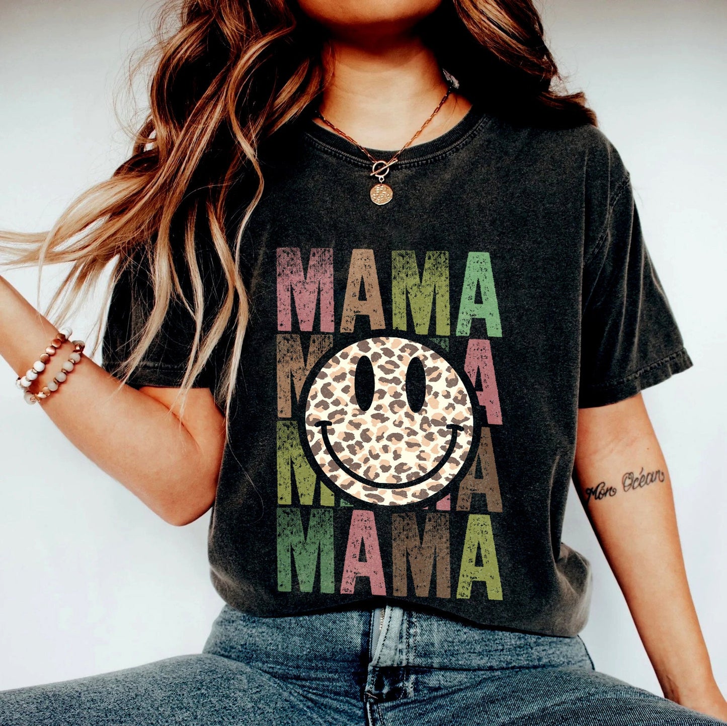 Retro Mama Tee Shirt, Smiley Face Mama Shirt, Mother's Day Gift, Leopard Mama Shirt, New Mom Shirt, Mom Gift From Kids, Vintage Mama T-shirt