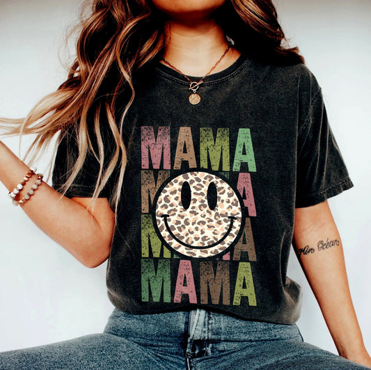 Retro Mama Tee Shirt, Smiley Face Mama Shirt, Mother's Day Gift, Leopard Mama Shirt, New Mom Shirt, Mom Gift From Kids, Vintage Mama T-shirt
