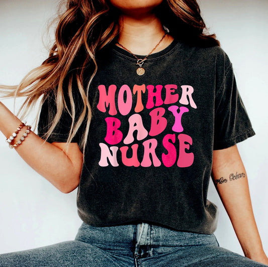Retro Mother-Baby Nurse Sweatshirt, Mother Baby Nurse Shirt, Postpartum Maternity Nurse, OB Nurse Crewneck, Labor and Delivery Sweat  shirt