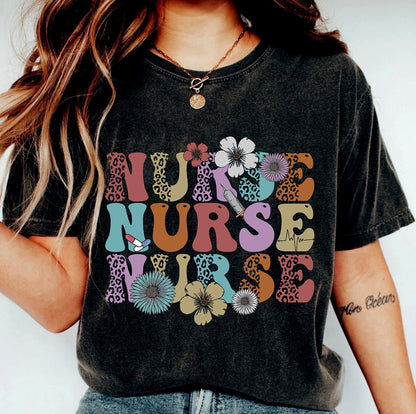 Retro Nurse Shirt, Wild Flowers Nurse T-Shirt, RN Nurse Shirt Registered Nurse Shirt, Nurse Student Tee, New Nurse Gift, Nurse Appreciation