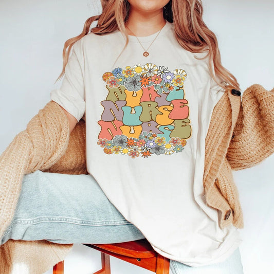 Retro Nurse Shirt, Wild Flowers Nurse T Shirt, RN Nurse Shirt Registered Nurse Shirt, Nurse Student gift, New Nurse Gift, Nurse Appreciation
