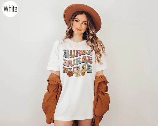 Retro Nurse Shirt, Wild Flowers Nurse T Shirt, RN Nurse Shirt Registered Nurse Shirt, Nurse Student shirt,New Nurse Gift, Nurse Appreciation