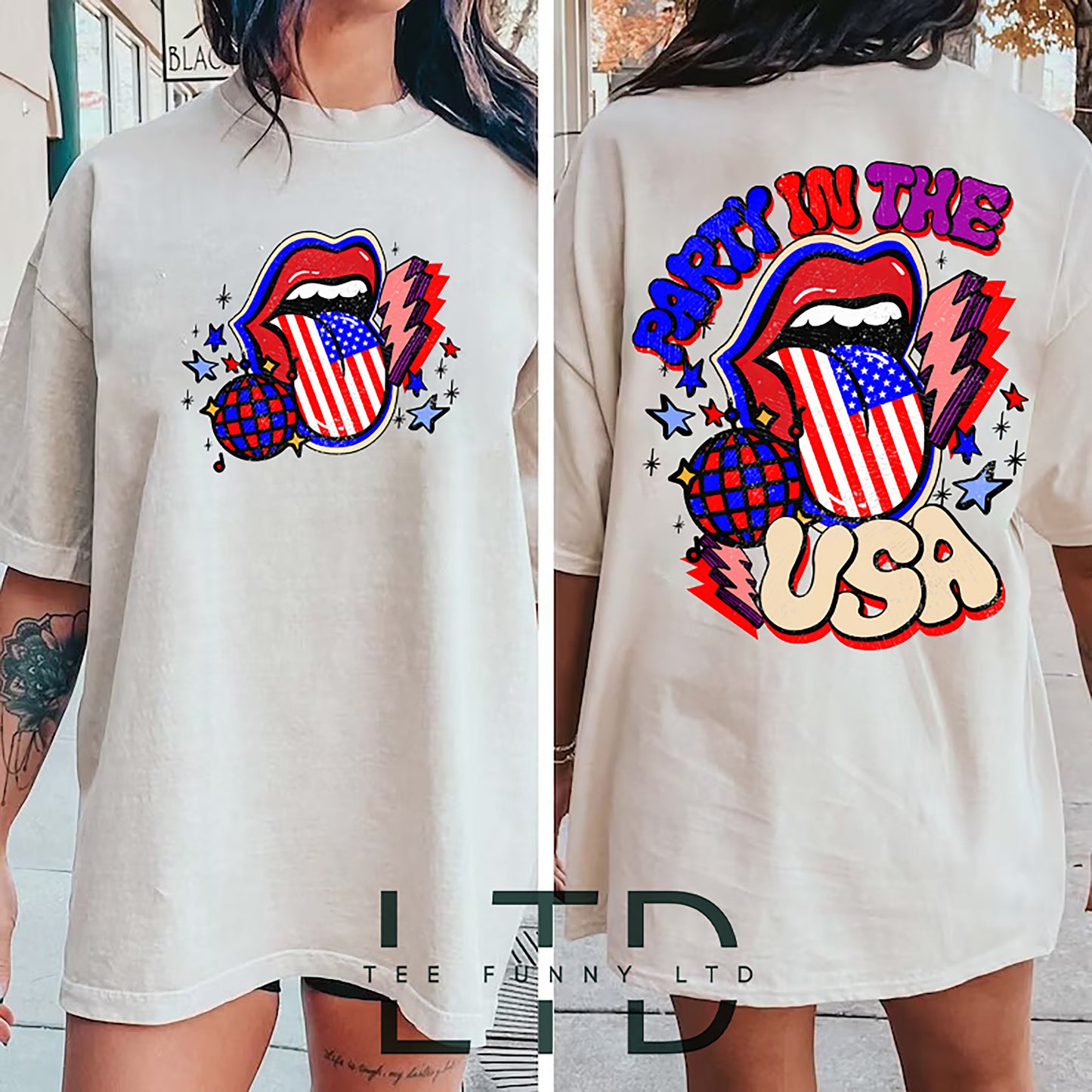 Retro Party in the USA Shirt, Front & Back Shirt, Retro America Shirt Sublimation, Distressed American Babe Shirt, Vintage 4th Of July Shirt