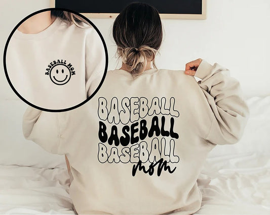 Retro Smiley Baseball Mom Shirts, Baseball Sweatshirt, Game Day Baseball, Cute Baseball Sweatshirt, Baseball Mom Life Shirt, Mom Sweatshirt