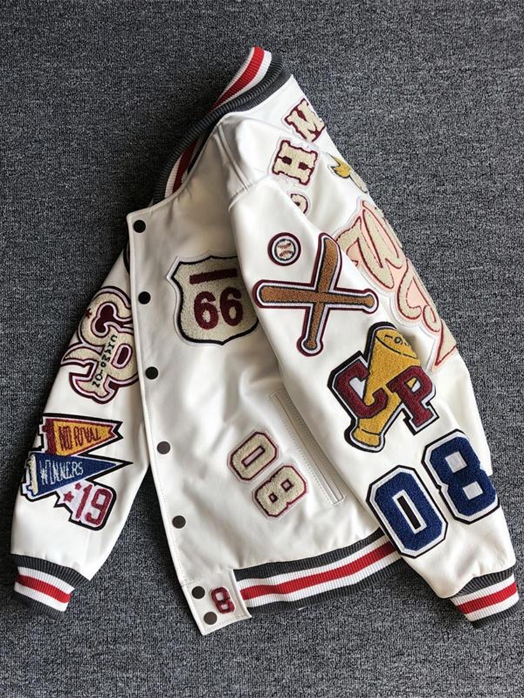 Unisex New Embroidery Harajuku Patchwork PU Coat Women's Hip Hop Leather Jacket Spring Autumn Long Sleeve Female Jacket Outwear