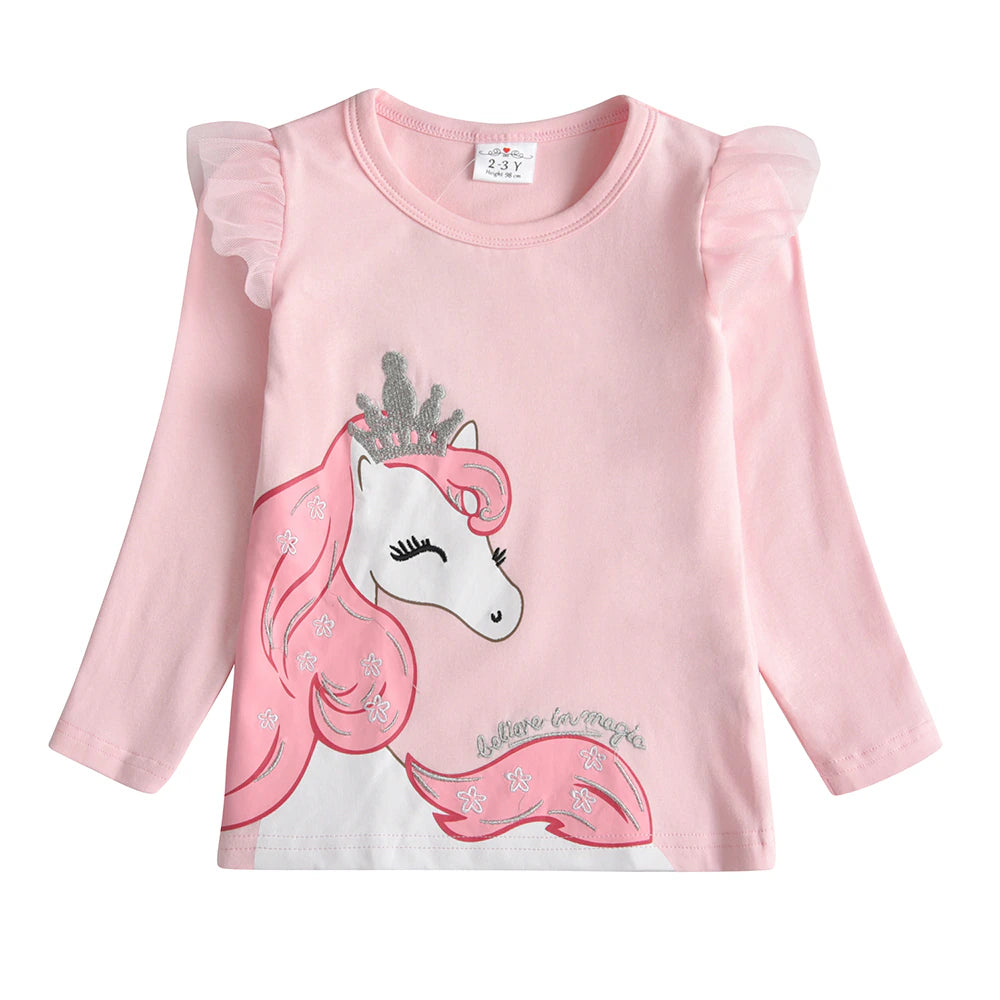 Kids Unicorn Cartoon T Shirt Girls Clothes Long Sleeve Tee Spring Casual Wear Tops Toddlers Pink Tees Children Clothing