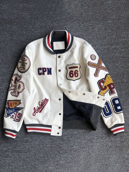 Unisex New Embroidery Harajuku Patchwork PU Coat Women's Hip Hop Leather Jacket Spring Autumn Long Sleeve Female Jacket Outwear