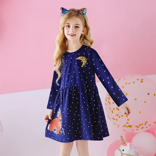 Girl Casual Dress Kids Cotton Dresses Long Sleeve Straight Dress for Spring Autumn Kids Cartoon Costumes Children Clothing