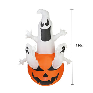 2.4m Big Halloween Inflatable Ghost Holding Pumpkin Street Signs Decoration Tricks or Treats Halloween