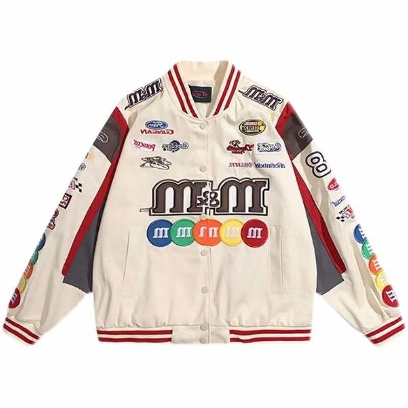 Autumn Winter Women's Embroidery Thin Baseball Racing Jacket Men Female Coat Outerwear Plus Size Long Sleeve Clothing